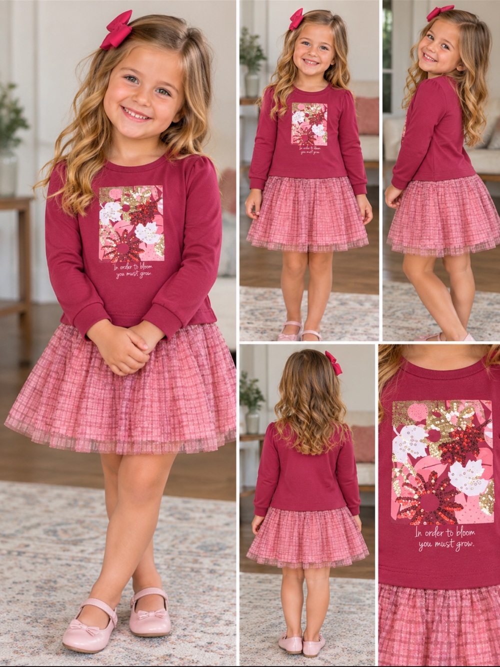 Btween Girls  Floral Tulle Skirt Dress Princess Party Sparkle